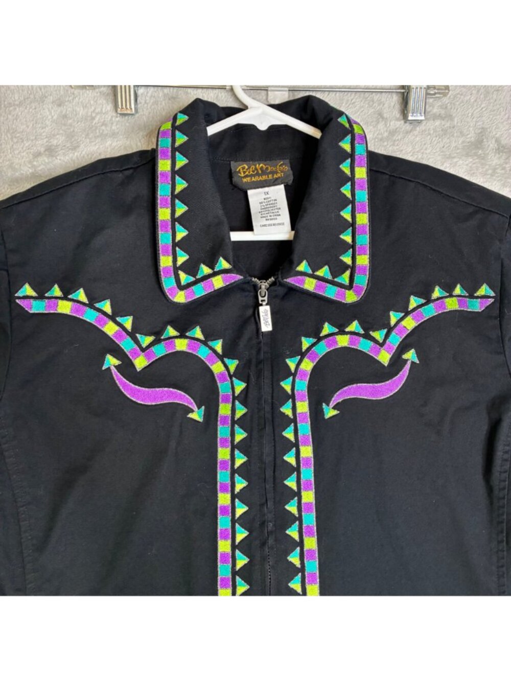 Bob Mackie Wearable Art Western Jacket Black Embroidered Multicolor Zip Sz 1X - Picture 5 of 10